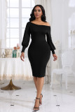 Solid Color Off Shoulder Long Sleeve Sexy Women's Fashion Chic Slim Fit Bodycon Dress