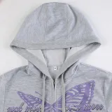 Women's Butterfly Print Zipper Patchwork Basic Hoodies Early Autumn Outdoor Wear Casual Simple Jacket
