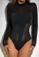 Women's Mesh Patchwork Tight Fitting See-Through Sexy Bodysuit
