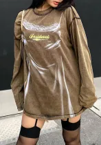 High Street Fashion Basic Printed Long-Sleeved Loose T-Shirt For Women