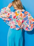 Autumn Multicolor Floral Print Puff Sleeve Shirt