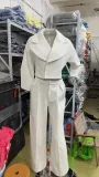 Autumn Long Solid Color Turndown Collar Slim Waist Slim Fit Two Piece Blazer Pants Set Chic Career Suit