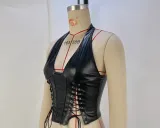 Women pu Leather Halter Neck Sexy Lace-Up Tank Top
