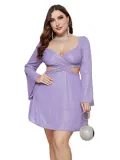 Plus Size Sexy Women Bell Bottom Sleeve Wrap Chest Hollow Dress