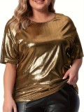 Summer Loos Plus Size Round Neck Solid Color Short Sleeve T-Shirt