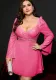 Plus Size Sexy Women Bell Bottom Sleeve Wrap Chest Hollow Dress
