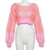 Women Sexy See-Through Crop Casual Sweater