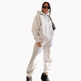Women Solid Hoodies and Pant Casual Two-piece Set
