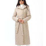Winter Hooded Cotton-Padded Coat Lightweight Belt Down Jacket For Women