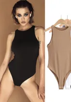 Women American Summer Round Neck Stretch Sleeveless Bodysuit