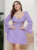 Plus Size Sexy Women Bell Bottom Sleeve Wrap Chest Hollow Dress