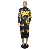 Women's Printed Autumn And Winter Long-Sleeved Loose Long Dress