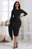 Sexy Nine Quarter Sleeve Pleated Lace-Up Women's Fashion Office Chic Slim Fit Bodycon Dress