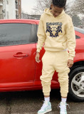 Men's Letter Printed Velvet Hoodies and Pant Sports Two-piece Set