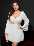 Plus Size Sexy Women Bell Bottom Sleeve Wrap Chest Hollow Dress
