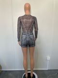 Women Mesh Bodysuit and Print Skirt two-piece set