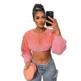 Women Sexy See-Through Crop Casual Sweater