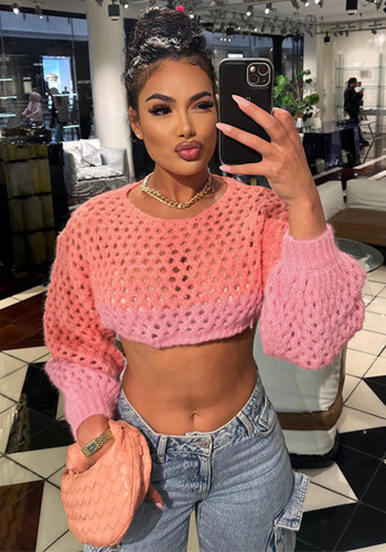 Women Sexy See-Through Crop Casual Sweater