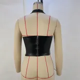 Women pu Leather Halter Neck Sexy Lace-Up Tank Top