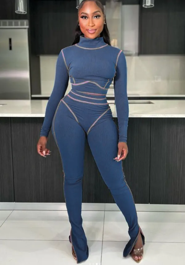 Women Casual Line Long Sleeve Top and Pant Two-piece Set