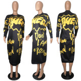 Women's Printed Autumn And Winter Long-Sleeved Loose Long Dress