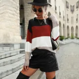 Women Autumn Long Sleeve Color Block Sweater