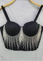 Women Rhinestone Tassel Chain Strap Bra Tank Crop Top
