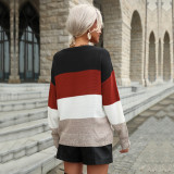 Women Autumn Long Sleeve Color Block Sweater
