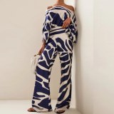 Women Printed Casual Loose Top and Wide Leg Pants Two-piece Set