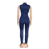 African Women Sexy Sleeveless Lace-up Stretch Casual Denim Jumpsuit