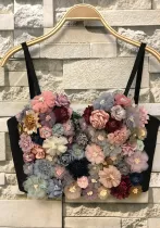 Women Flower Color Block Bra Tank Crop Top