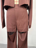 Women Autumn Solid Turndown Collar long-sleeved shirt and wide-leg Pant Casual two-piece set