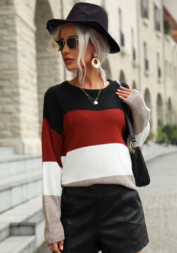 Women Autumn Long Sleeve Color Block Sweater