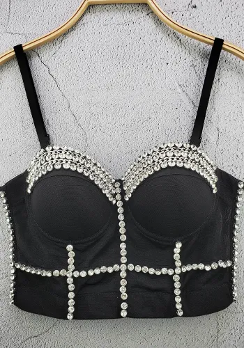 Women Rhinestone Strap Bra Tank Crop Top