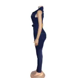 African Women Sexy Sleeveless Lace-up Stretch Casual Denim Jumpsuit