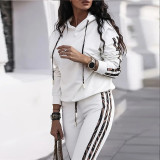 Women Loose Striped Hoodies and Pant Casual Two-piece Set