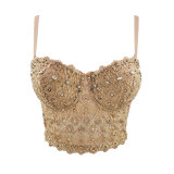 Women lace camisole feminine v-neck Strapless with breast pads bra Tank Crop Top