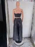 Women Strapless Solid Top and Wide Leg Pants Two-piece Set