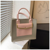 Women PU large capacity handbag contrast color tote bag