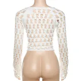 Autumn Women lace-up Crop Top and high-waisted Lace mesh Pant two-piece set