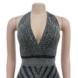 Women Solid mesh Beaded Sleeveless Maxi Dress