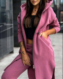 Women Casual hooded fleece jacket and pant two-piece set