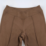 Women Solid Half Turtle Collar Zipper Irregular Long Sleeve Top + High Waist Pants Casual Sports Two-piece Set