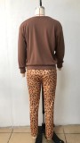 Women Leopard Patchwork Casual Top and Pants Sports Two-piece Set