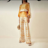 Women Printed Casual Loose Top and Wide Leg Pants Two-piece Set