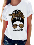 Women Leopard Round Neck Print Short Sleeve T-Shirt