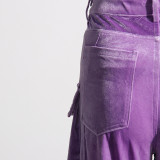 Women Fall Patchwork Pocket  Velvet Pants Straight Leg Cargo Pants