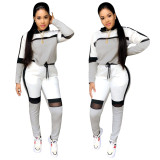 Women Casual mesh Patchwork Top and Pant two-piece set
