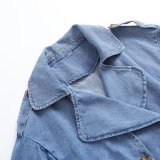 Women Loose Double Breasted Belted Denim Jacket