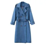 Women Loose Double Breasted Belted Denim Jacket